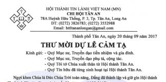 Thông Báo & Thư Mời Lễ Kỷ Niệm 90 Năm Thành Lập HTTL Tân An