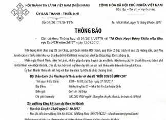 V/v Hội Thảo Dành Cho Phụ Huynh Thiếu Niên – Khu Vực TP.HCM