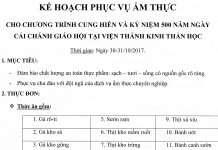 V/v Kế Hoạch Ẩm Thực – Lễ Cung Hiến Nhà Thờ VTKTH và Kỷ Niệm 500 Năm Ngày Cải Chánh Giáo Hội