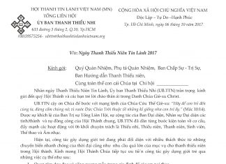 Thông báo V/v: Ngày Thanh Thiếu Niên Tin Lành 2017