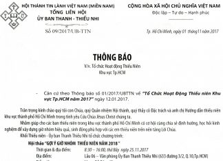 Thông Báo V/v Tổ Chức Hoạt Động Thiếu Niên Khu Vực Tp.HCM