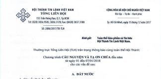 V/v Chương Trình Cầu Nguyện & Tạ Ơn Chúa Đầu Năm 2018