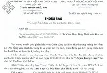 Thông Báo V/v Lớp Âm Nhạc Cơ Đốc Dành Cho Thiếu Niên