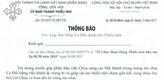 Thông Báo V/v Lớp Âm Nhạc Cơ Đốc Dành Cho Thiếu Niên