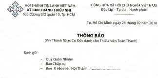V/v Thánh Nhạc Cơ Đốc Dành Cho Thiếu Niên Toàn Thành