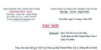 Thư Mời: Lễ Kỷ Niệm 45 Năm Thành Lập HT Phúc Âm 2