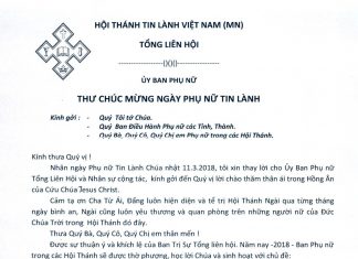 Thư Chúc Mừng Ngày Phụ Nữ Tin Lành