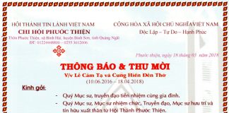 Thông Báo & Thư Mời Dự Lễ Cảm Tạ Và Cung Hiến Nhà Thờ Tin Lành Phước Thiện