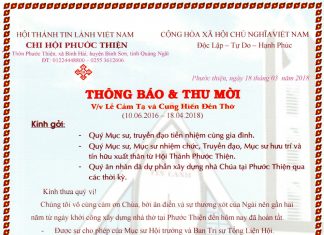 Thông Báo & Thư Mời Dự Lễ Cảm Tạ Và Cung Hiến Nhà Thờ Tin Lành Phước Thiện
