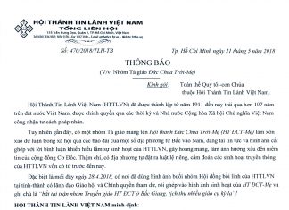 Thông Báo V/v Nhóm Tà Giáo Đức Chúa Trời-Mẹ