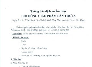 Thông Báo Dịch Vụ Ẩm Thực Đại Hội Đồng Giáo Phẩm Lần Thứ IX