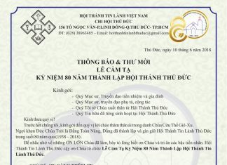 Thông Báo Và Thư Mời Lễ Cảm Tạ Kỷ Niệm 80 Năm Thành Lập HT Thủ Đức