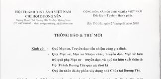 Thông Báo Và Thư Mời Lễ Cảm Tạ Chúa, Cung Hiến & Khánh Thành Nhà Thờ Dương Yên