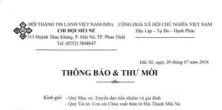 Thông Báo Và Thư Mời Lễ Cảm Tạ Kỷ Niệm 85 Năm Thành Lập HT Mũi Né
