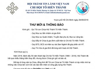 Thông Báo Lễ Cảm Tạ Chúa 50 Năm Thành Lập HT. Tô Hiến Thành