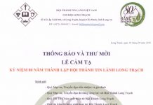 Thông Báo & Thư Mời Lễ Cảm Tạ Chúa 80 Năm Thành Lập HTTL Long Trạch