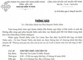 V/v Hội Thảo Dành Cho Phụ Huynh Thiếu Niên