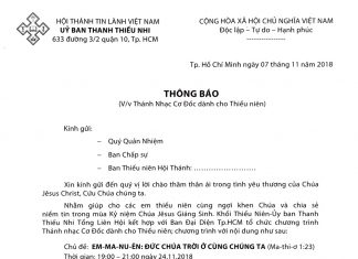 Thông báo: V/v Thánh Nhạc Cơ Đốc Dành Cho Thiếu Niên