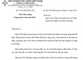Thư Chúc mừng Giáng Sinh 2018 & Chương Trình Cầu Nguyện Đầu Năm 2019 của Tổng Liên Hội