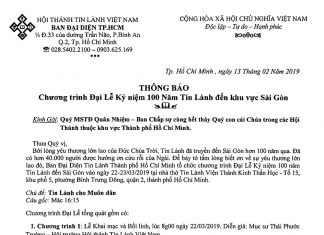 Thông Báo V/v Chương Trình Đại Lễ Kỷ Niệm 100 Năm Tin Lành Đến Khu Vực Sài Gòn