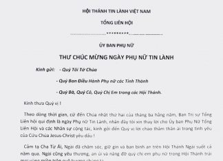Thư Chúc Mừng Ngày Phụ Nữ Tin Lành