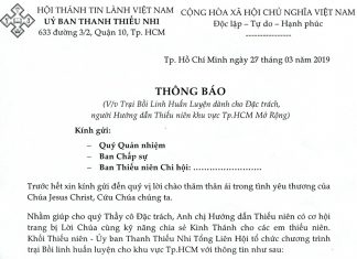 V/v Trại Bồi Linh Huấn Luyện Dành Cho Đặc Trách, Người Hướng Dẫn Thiếu Niên Khu Vực Tp.HCM Mở Rộng