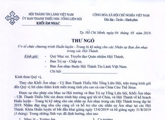 Thư Ngỏ V/v Tổ Chức Chương Trình Huấn Luyện Cho Các Nhân Sự Ban Âm Nhạc Trong Các Hội Thánh