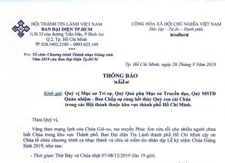 V/v Tổ Chức Chương Trình Thánh Nhạc Giáng Sinh Năm 2019 Của Ban Đại Diện Tp.HCM