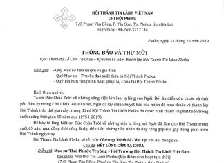 Thông Báo&Thư Mời: Lễ Cảm Tạ Chúa – Kỷ Niệm 65 Năm Thành Lập HTTL Pleiku