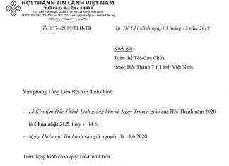 Đính Chính Ngày Kỷ Niệm Đức Thánh Linh Giáng Lâm & Ngày Truyền Giáo Năm 2020