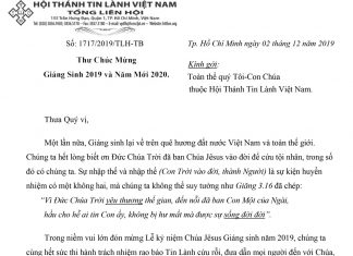 Thư Chúc Mừng Giáng Sinh 2019 và Năm Mới 2020