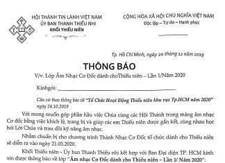 V/v Lớp Âm Nhạc Cơ Đốc dành cho Thiếu Niên – Lần 1/Năm 2020