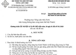 Chương Trình Cầu Nguyện Và Tạ Ơn Chúa Đầu Năm 2020
