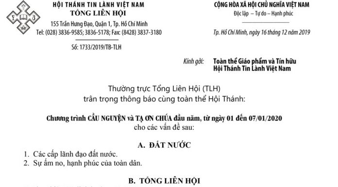 Chương Trình Cầu Nguyện Và Tạ Ơn Chúa Đầu Năm 2020