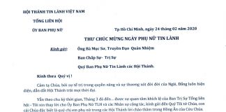 Thư Chúc Mừng Ngày Phụ Nữ Tin Lành
