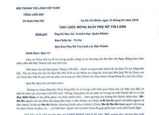 Thư Chúc Mừng Ngày Phụ Nữ Tin Lành