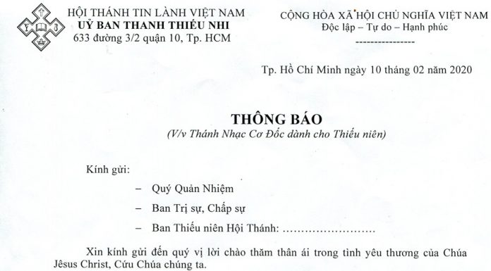 V/v Thánh Nhạc Cơ Đốc Dành Cho Thiếu Niên