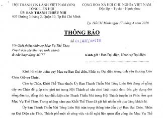 V/v Giới Thiệu Nhân Sự Mục Vụ Thể Thao Phụ Trách Các Khu Vực Tỉnh, Thành & Các Hoạt Động MVTT