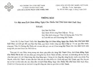 TTN – V/v Đặt mua “Lời Chúa Hằng Ngày Cho Thiếu Nhi” (Thế Giới Mới Tuổi Thơ)