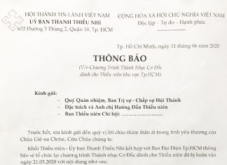 UB.TTN V/v Chương Trình Thánh Nhạc Cơ Đốc Dành Cho Thiếu Niên Khu Vực Tp.HCM