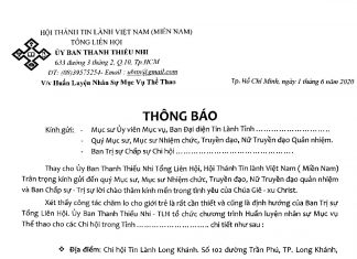 UB.TTN Thông Báo: V/v Huấn Luyện Nhân Sự Mục Vụ Thể Thao