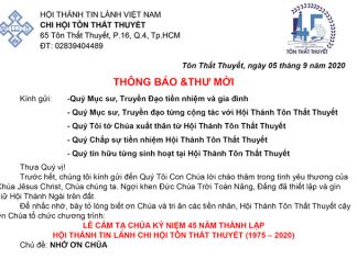 Thông Báo & Thư Mời Dự Lễ Cảm Tạ Chúa KỶ Niệm 45 Năm Thành Lập HTTL TÔN THẤT THUYẾT
