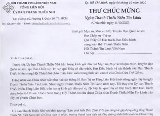 Thư Chúc Mừng Ngày Thanh Thiếu Niên Tin Lành