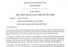 Ủy ban Phụ nữ: Thư Chúc Mừng Ngày Phụ Nữ Tin Lành