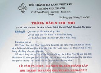 Thông báo & Thư mời: Lễ Cảm tạ Chúa – Kỷ niệm 95 năm thành lập Hội Thánh Tin Lành Nha Trang