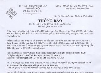 V/v Tổ Chức Trại Hè Bồi Linh Dành Cho Thiếu Niên Khu Vực Tp.HCM Năm 2021