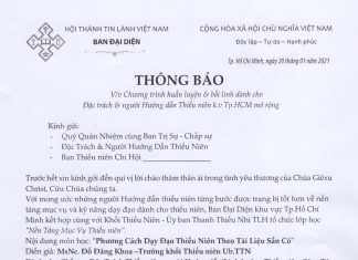 V/v Chương Trình Huấn Luyện & Bồi Linh Dành Cho Đặc Trách & Người Hướng Dẫn Thiếu Niên KV.TP.HCM Mở Rộng
