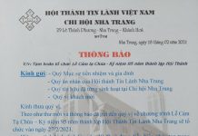 Chi Hội Nha Trang: Thông Báo Tạm Hoãn Tổ Chức Lễ Kỷ Niệm 95 Năm Thành Lập Hội Thánh