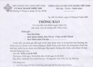 V/v Trại Bồi Linh Huấn Luyện Dành Cho Đặc Trách, Anh Chị Hướng Dẫn Thiếu Niên