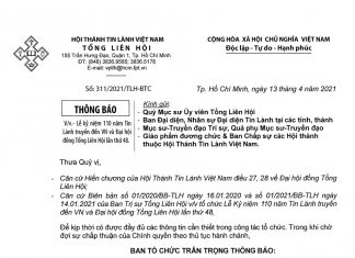 Thông Báo V/v Lễ kỷ niệm 110 năm Tin Lành truyền đến VN và Đại Hội Đồng Tổng Liên Hội lần thứ 48